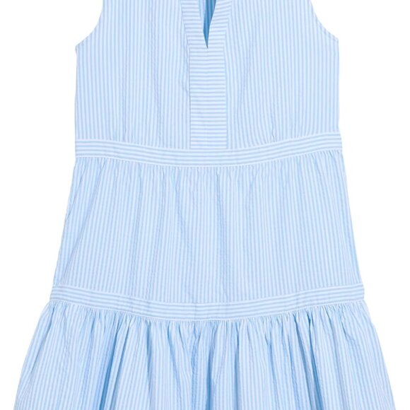 Womens Seersucker Tiered Dress in Jake Blue  Lightweight & Moisture-Wicking
